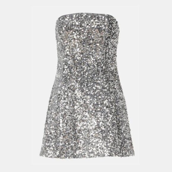 Bardot Karoline Silver Sequin Velour Strapless Dress SZ XL NWT - Picture 5 of 13